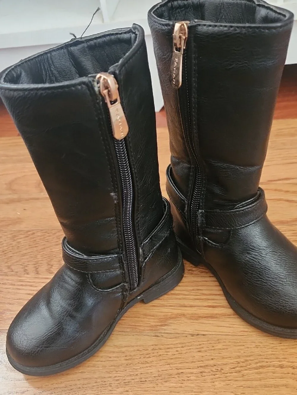 Tahari Black Toddler Riding Boots with Gold Zipper Pulls